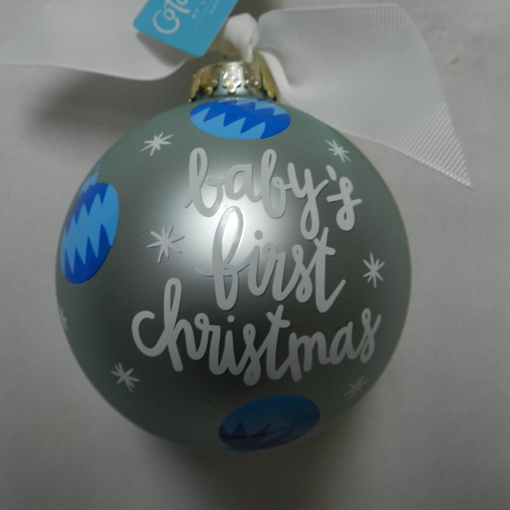 Coton Colors Baby's First Christmas Tree Ornament blown glass silver blue NEW